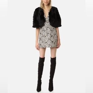 Alice + Olivia Patty Embroidered A-Line Dress Black Cream Gold Size 2